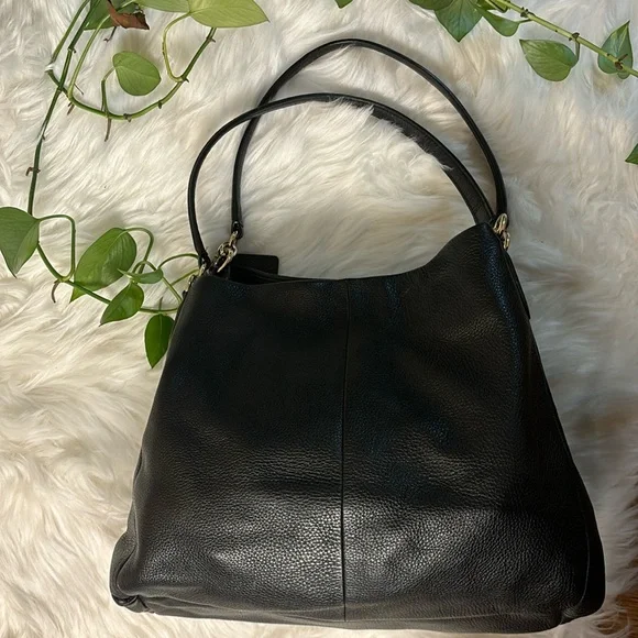 Coach Black Leather Hobo Tote Bag - Picture 1 of 11